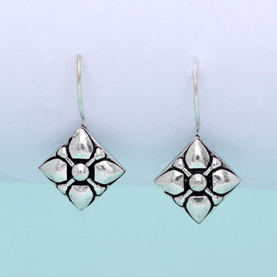 Square Shape Oxidised Silver Plated Stud Brass Earrings (GSE470SLV)