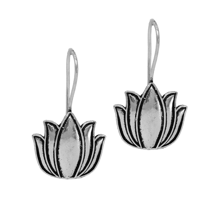 Lotus Oxidised Silver Plated Stud Dangler Earrings (GSE472SLV)