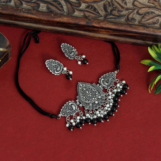 Black Color Choker Oxidised Necklace Set (GSN1628BLK)