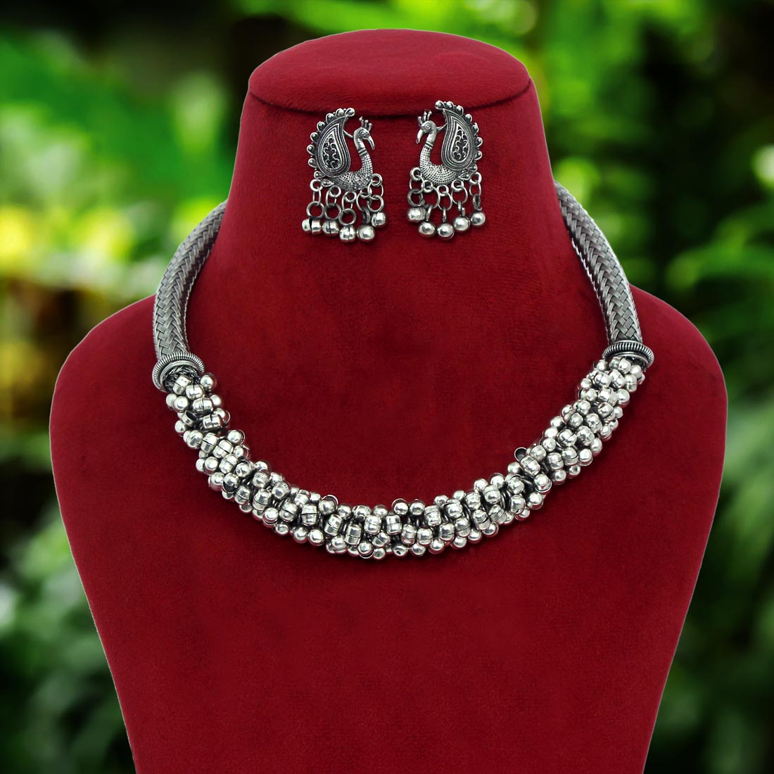 Silver Color Oxidised Necklace Set (GSN1629SLV)