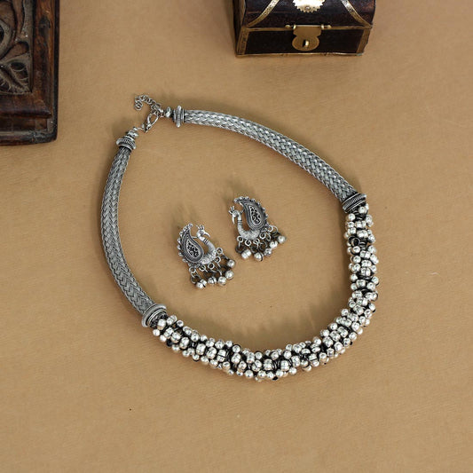 Silver Color Oxidised Necklace Set (GSN1629SLV)