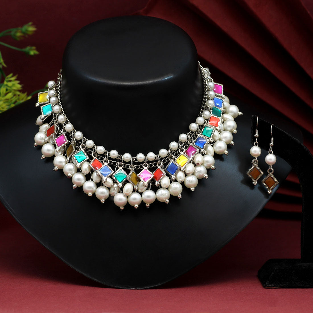 Multi Color Oxidised Meenakari Necklace (GSN1661MLT)