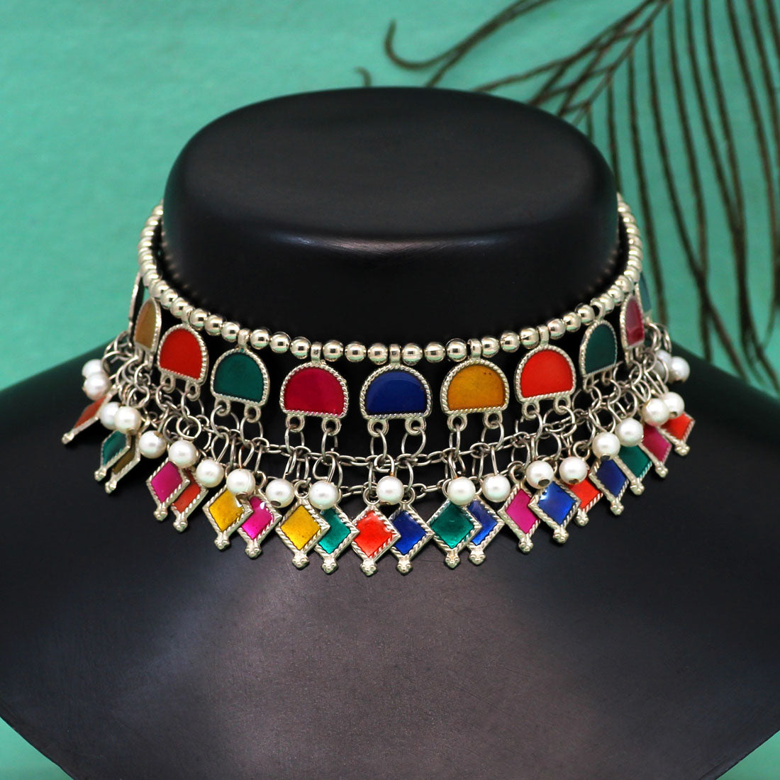 Multi Color Choker Oxidised Meena Necklace (GSN1667MLT)