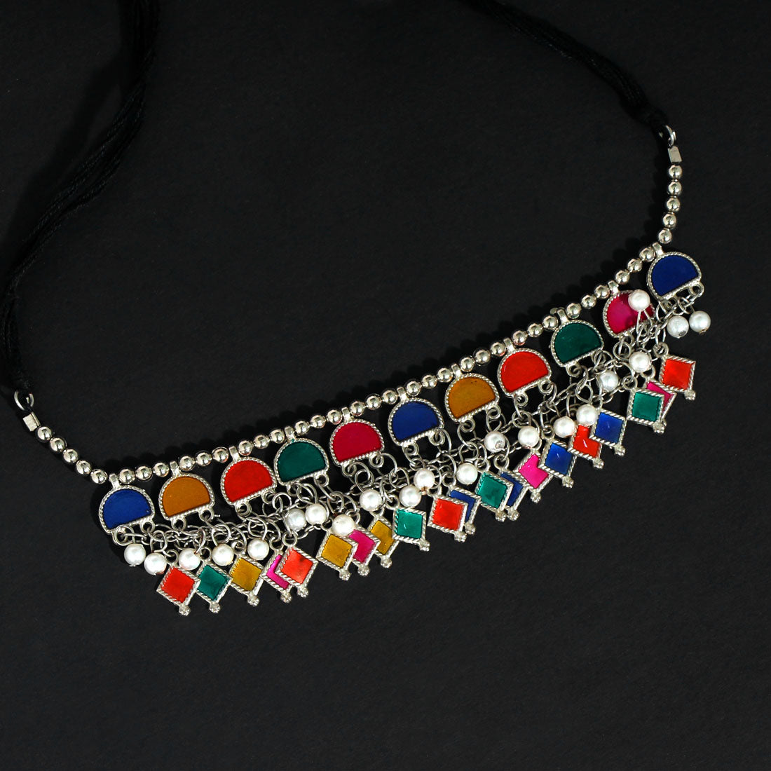 Multi Color Choker Oxidised Meena Necklace (GSN1667MLT)