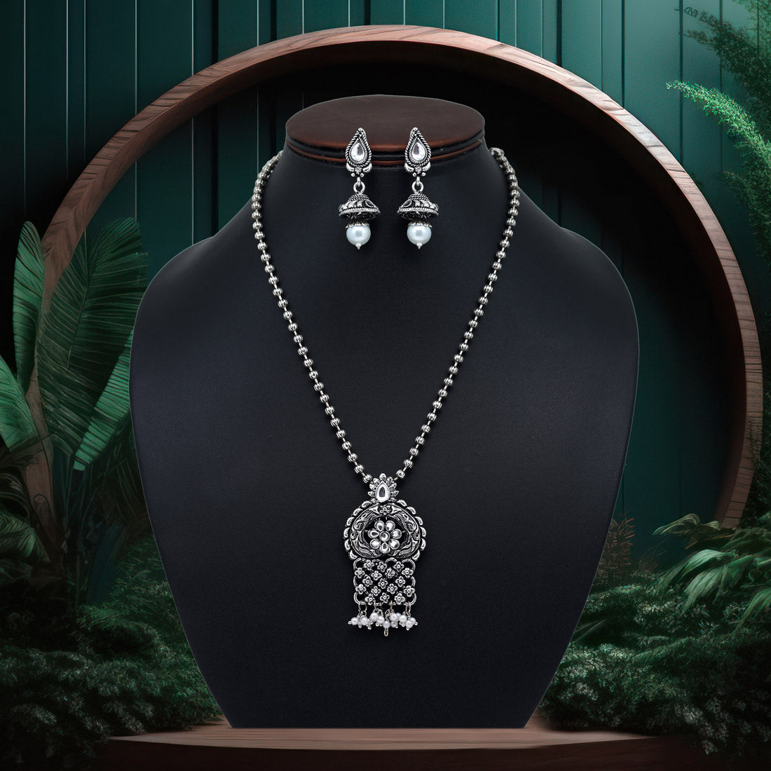 Silver Color Oxidised Necklace Set (GSN1889SLV)