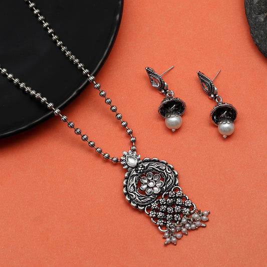 Silver Color Oxidised Necklace Set (GSN1889SLV)