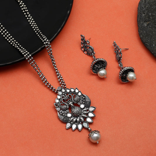 Silver Color Oxidised Necklace Set (GSN1893SLV)