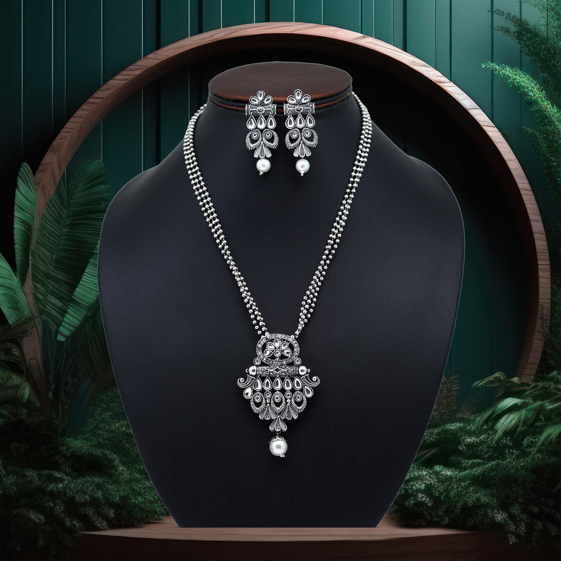 Silver Color Oxidised Necklace Set (GSN1894SLV)