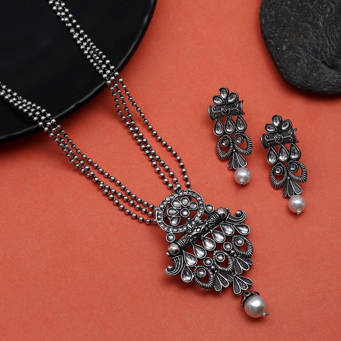 Silver Color Oxidised Necklace Set (GSN1894SLV)