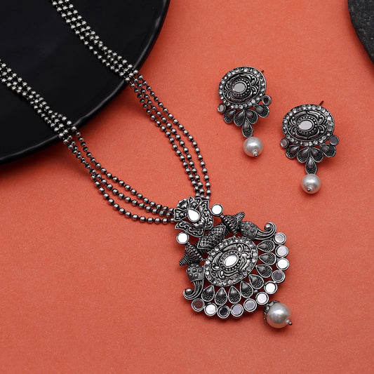 Silver Color Oxidised Necklace Set (GSN1902SLV)