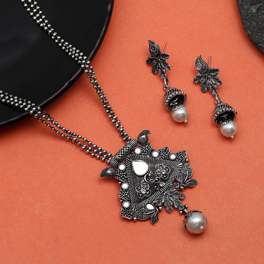 Silver Color Oxidised Necklace Set (GSN1906SLV)