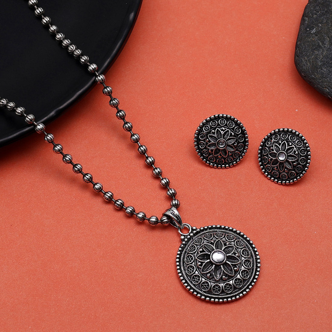 Silver Color Oxidised Necklace Set (GSN1911SLV)