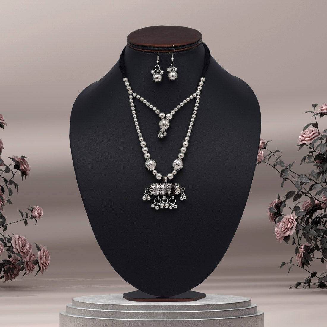 Silver Color Oxidised Necklace Set (GSN1937SLV)