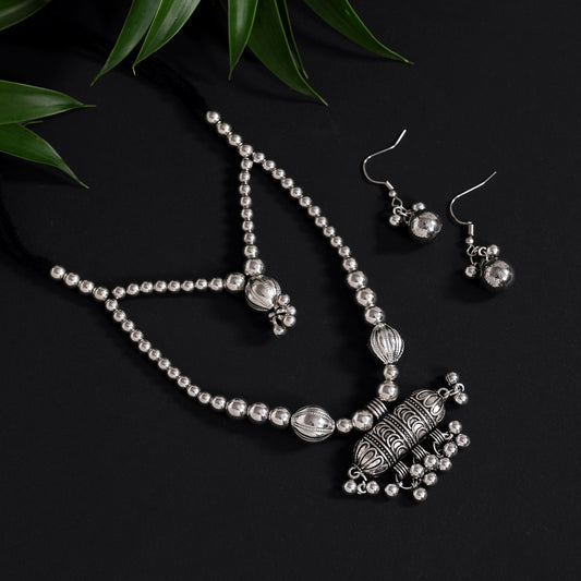 Silver Color Oxidised Necklace Set (GSN1937SLV)