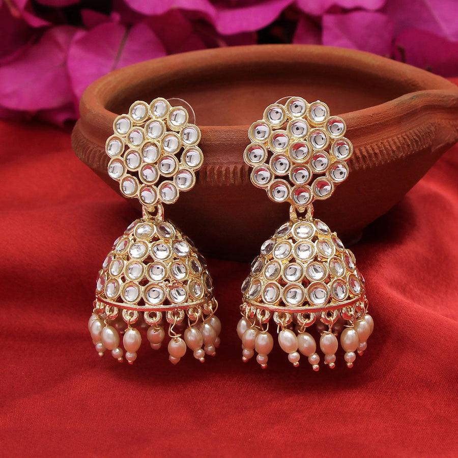 White Color Kundan Earrings (KDE658WHT)