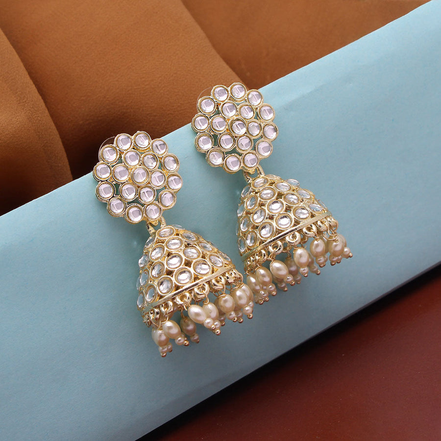 White Color Kundan Earrings (KDE658WHT)