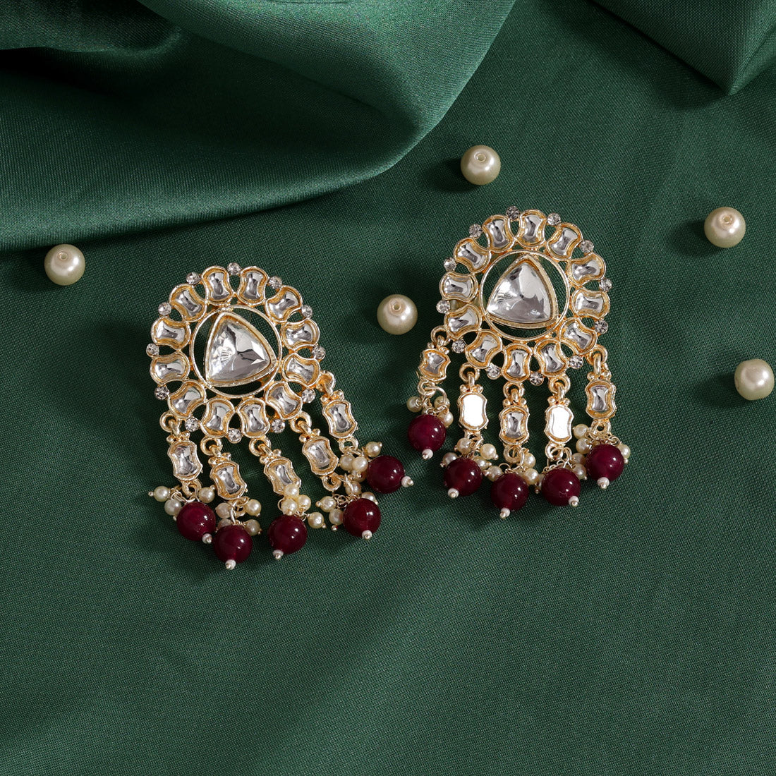 Maroon Color Kundan Earrings (KDE802MRN)