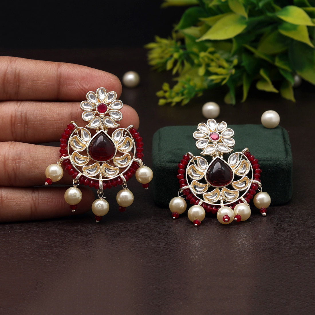 Maroon Color Kundan Earrings (KDE807MRN)