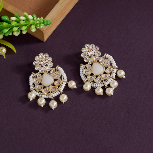 White Color Kundan Earrings (KDE807WHT)