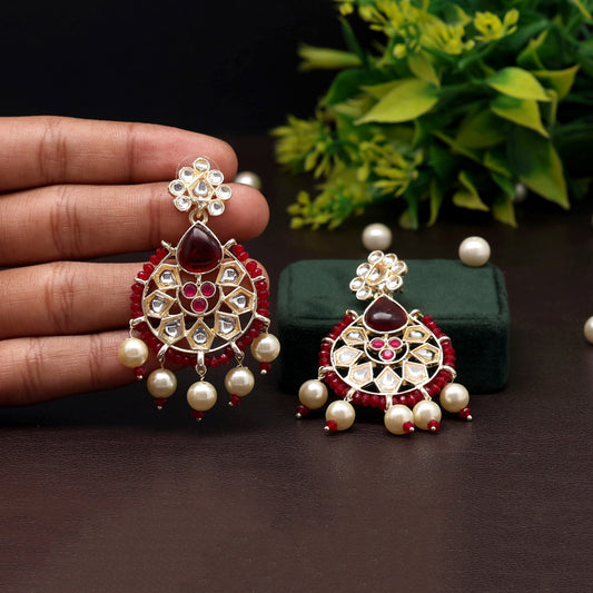 Maroon Color Kundan Earrings (KDE808MRN)