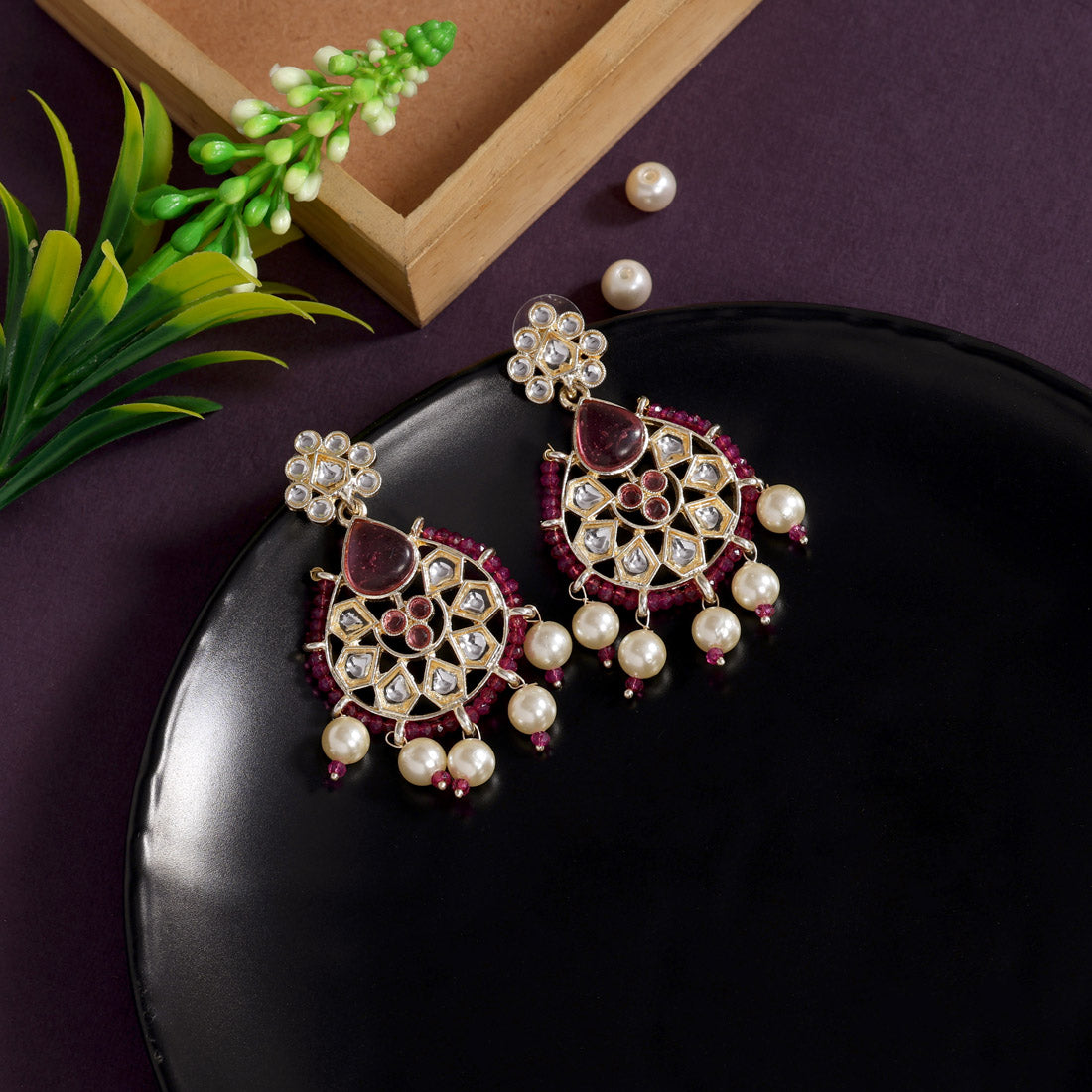 Purple Color Kundan Earrings (KDE808PRP)