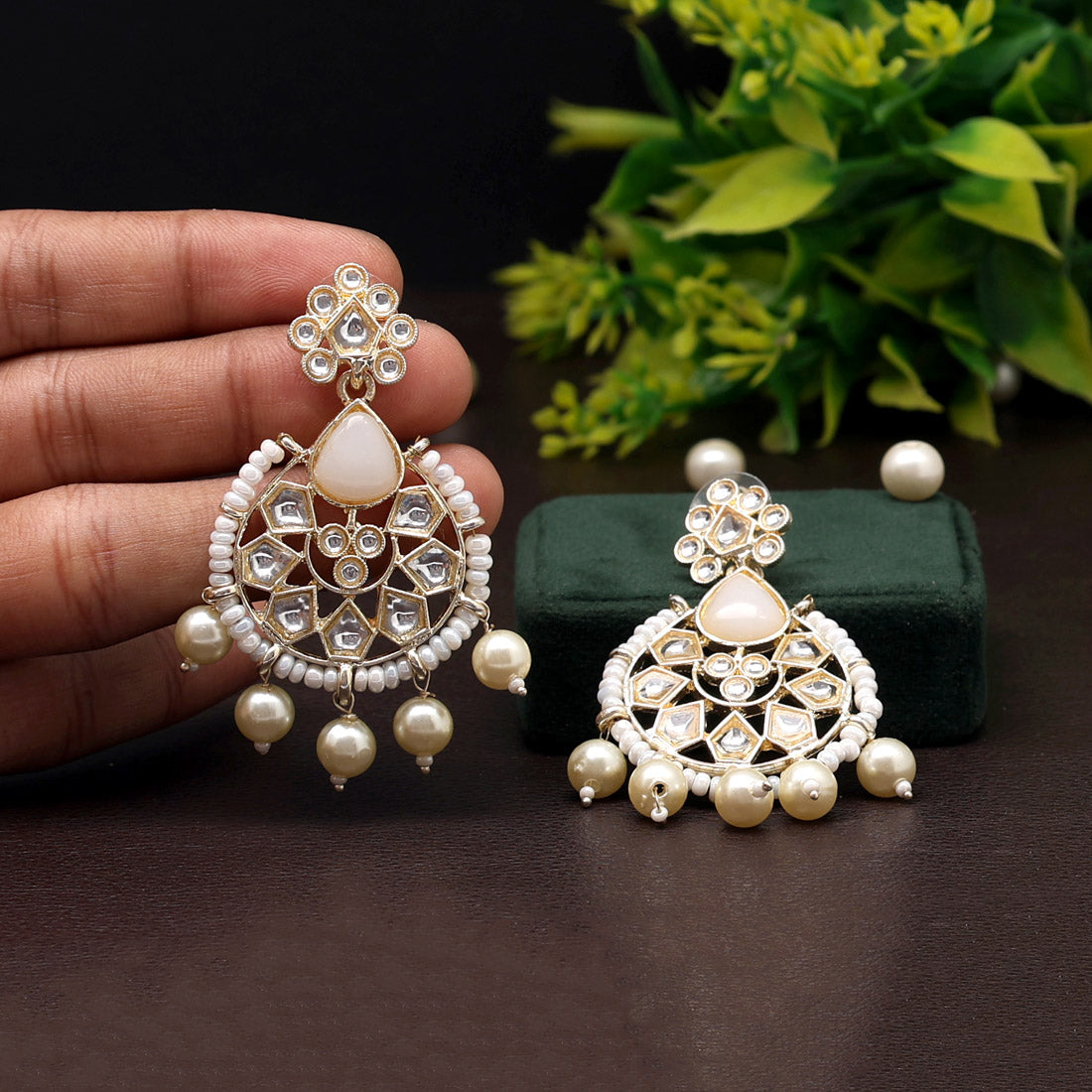 White Color Kundan Earrings (KDE808WHT)