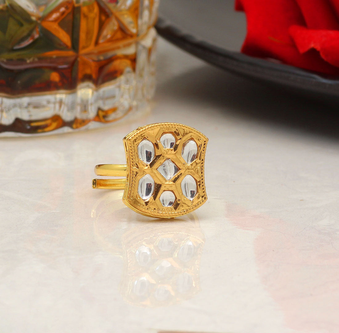 White Color Kundan Ring  (KDR117WHT)