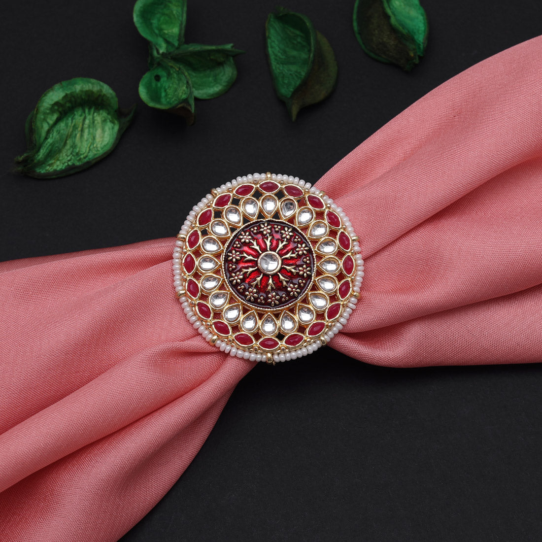 Maroon Color Kundan Meenakari Finger Ring (KMR758MRN)