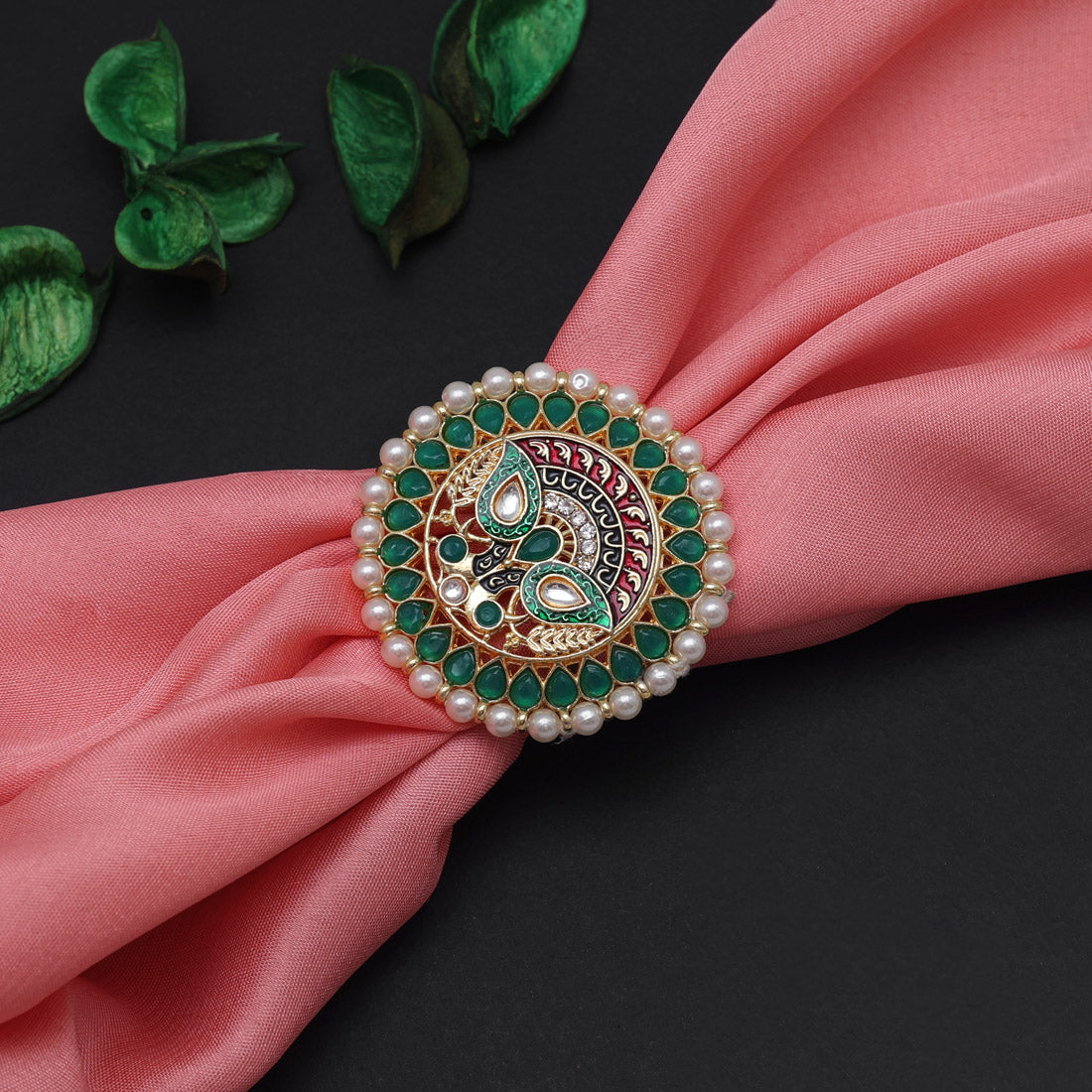 Green Color Kundan Meenakari Finger Ring (KMR759GRN)