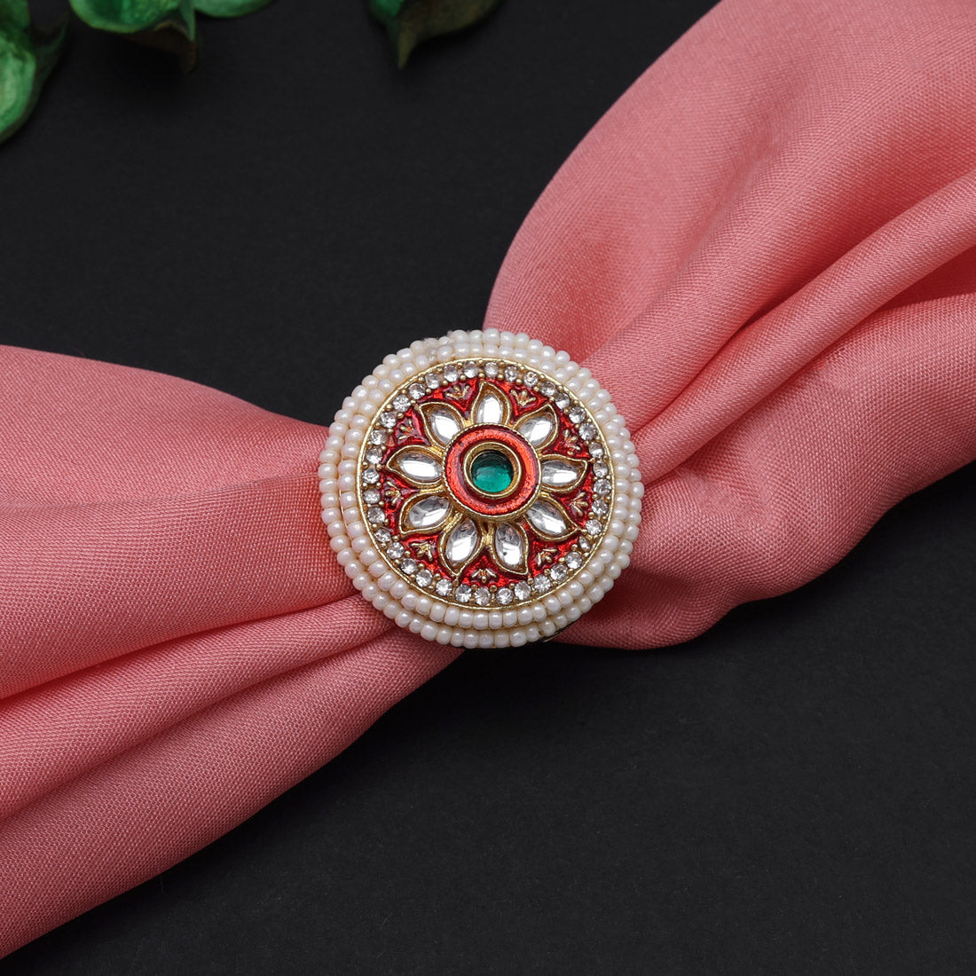 Maroon Color Kundan Meenakari Finger Ring (KMR761MRN)