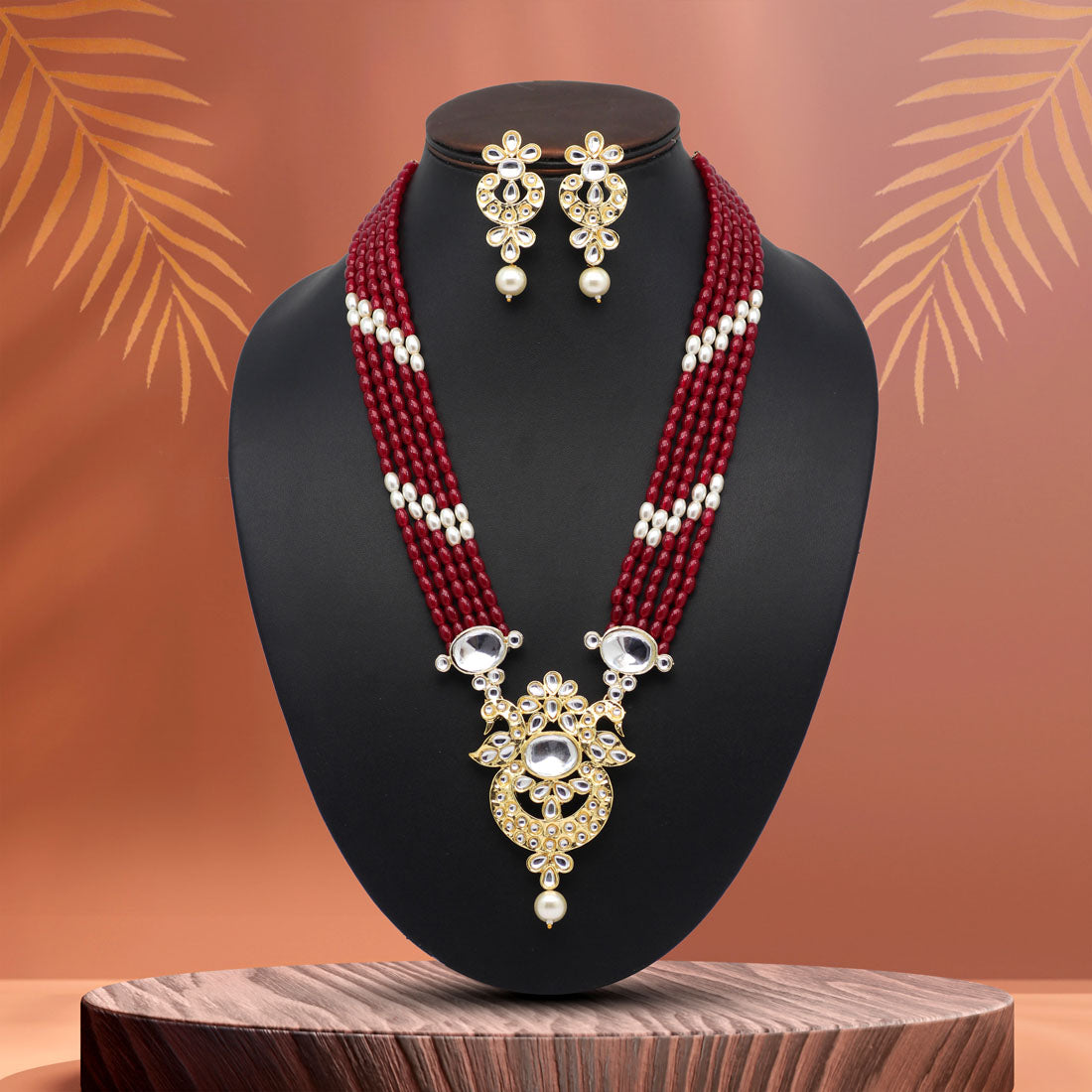 Maroon Color Kundan Long Necklace Set ( KN1201MRN)