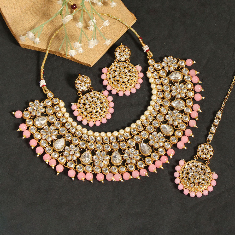 Pink Color Kundan Necklace Set (KN845PNK)