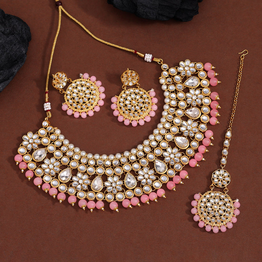 Pink Color Kundan Necklace Set (KN845PNK)