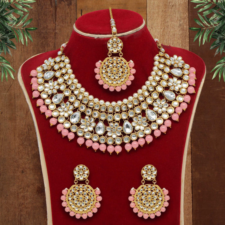 Pink Color Kundan Necklace Set (KN845PNK)