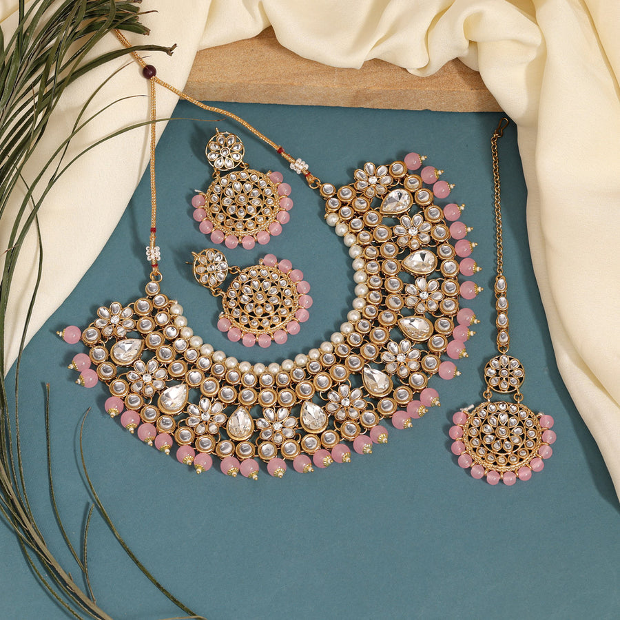 Pink Color Kundan Necklace Set (KN845PNK)