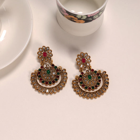 Rani & Green Color Matte Gold Kundan Earrings (MGE215RNIGRN)