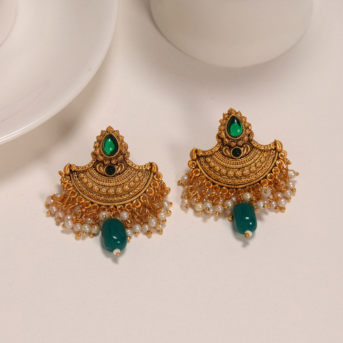 Green Color Matte Gold Earrings (MGE217GRN)