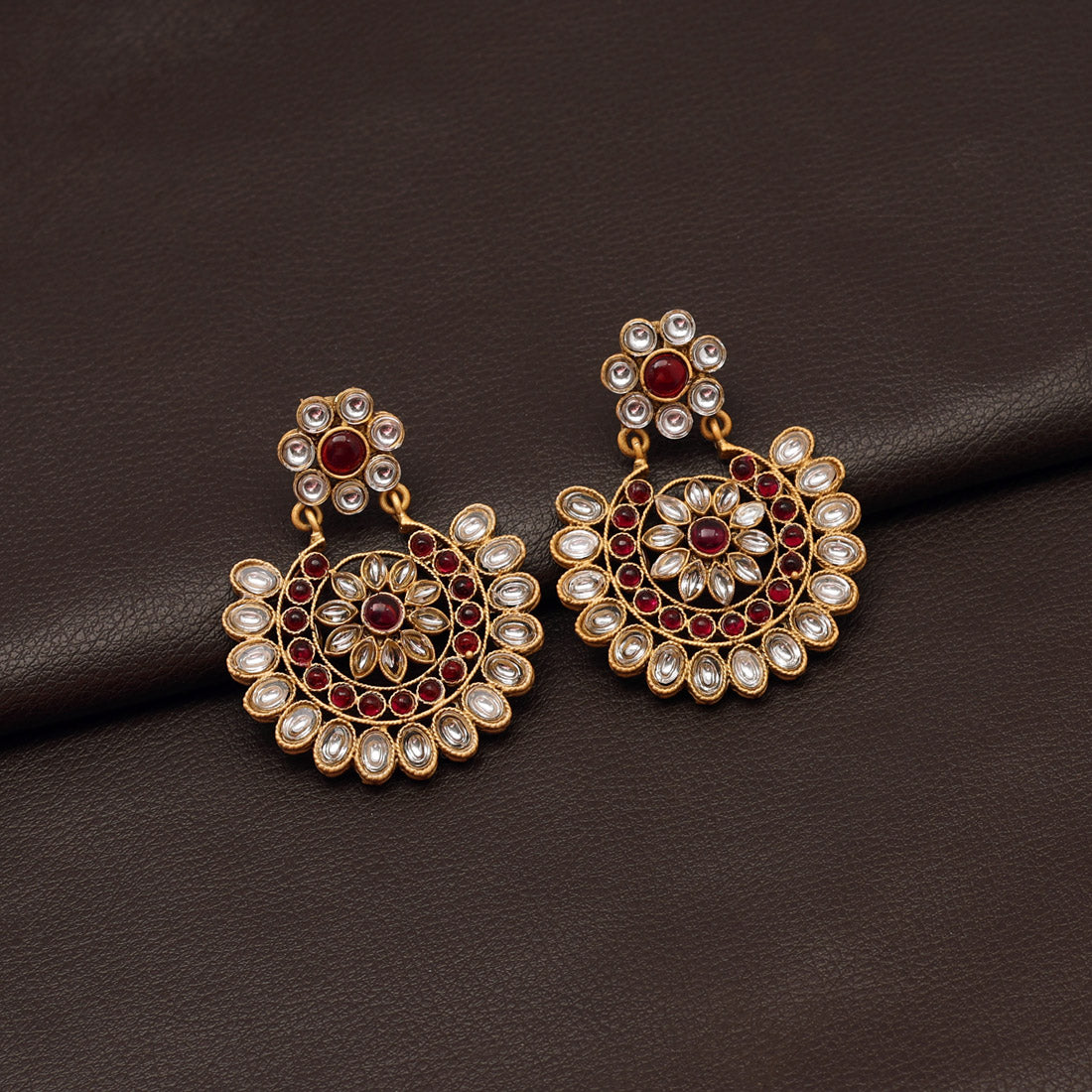 Rani (Pink) Color Matte Gold Kundan Earrings (MGE221RNI)