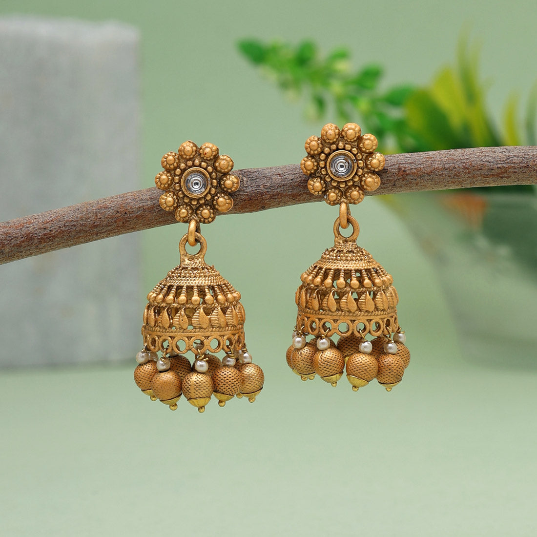 Rani Color Matte Gold Brass Jhumka (MGE223RNI)