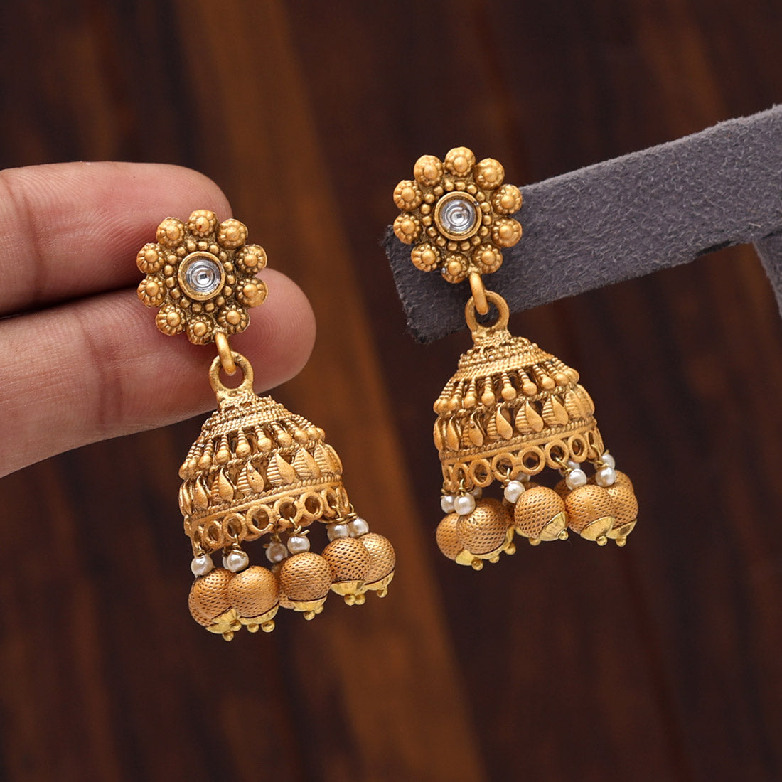 Rani Color Matte Gold Brass Jhumka (MGE223RNI)