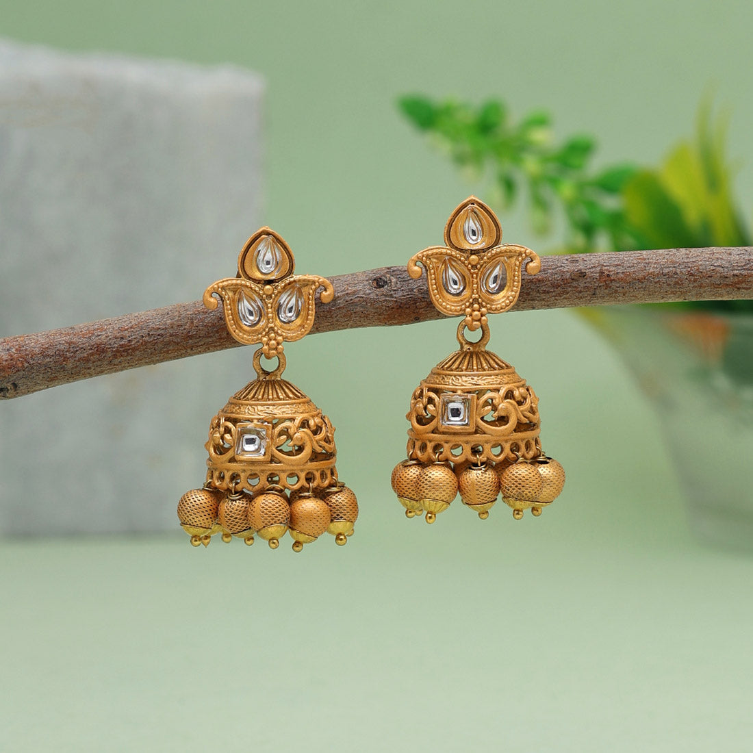 Gold Color Matte Gold Jhumka (MGE240GLD)