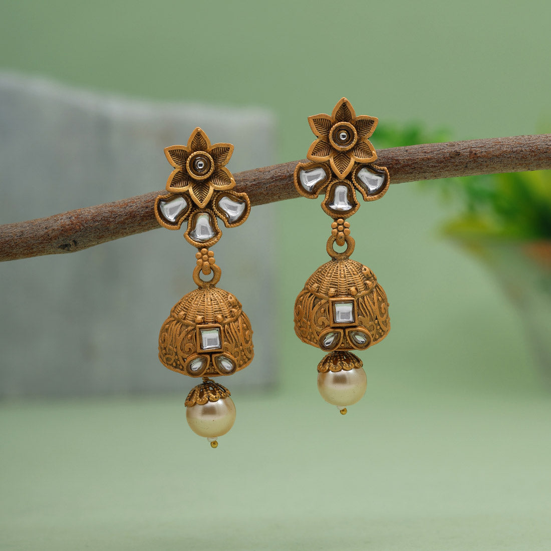 Gold Color Matte Gold Brass Jhumka (MGE245GLD)