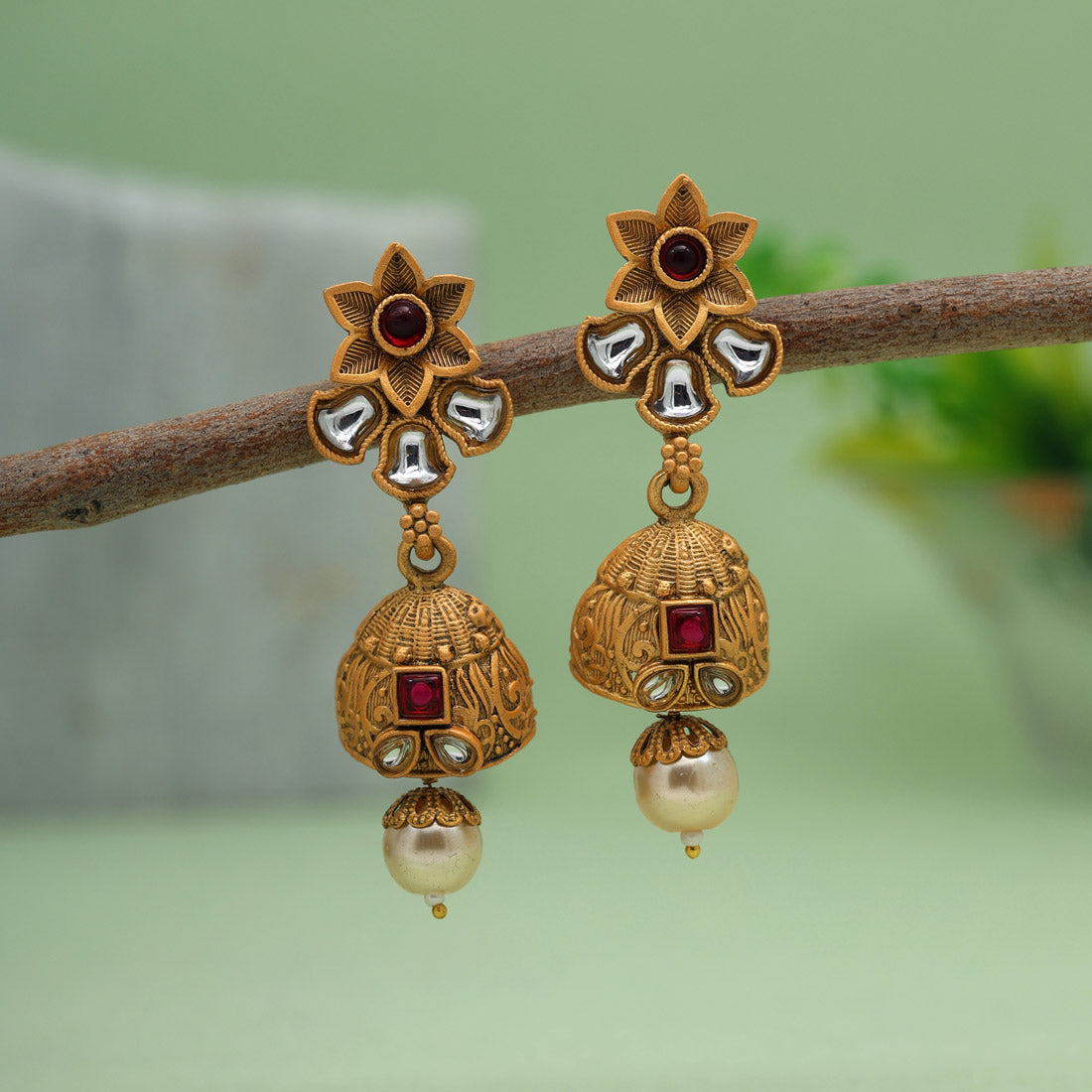 Rani Color Matte Gold  Brass Jhumka (MGE245RNI)