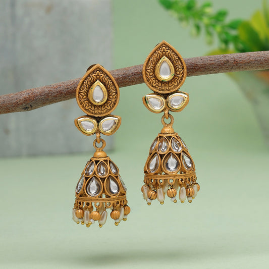 Gold Color Matte Gold Brass Jhumka (MGE248GLD)