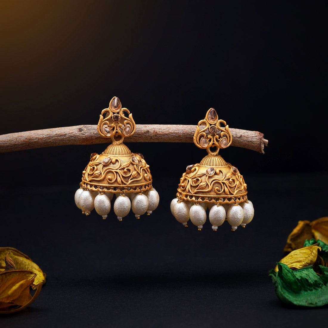 Gold Color Big Size Jhumka  Brass Matte Gold (MGE255GLD)