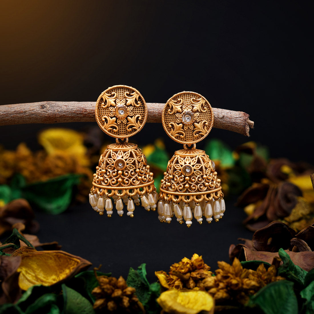 Gold Color Matte Gold Brass Jhumka (MGE258GLD)