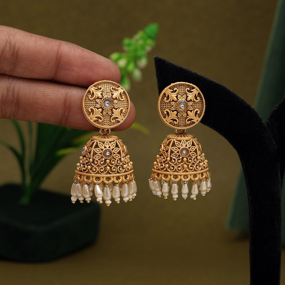 Gold Color Matte Gold Brass Jhumka (MGE258GLD)