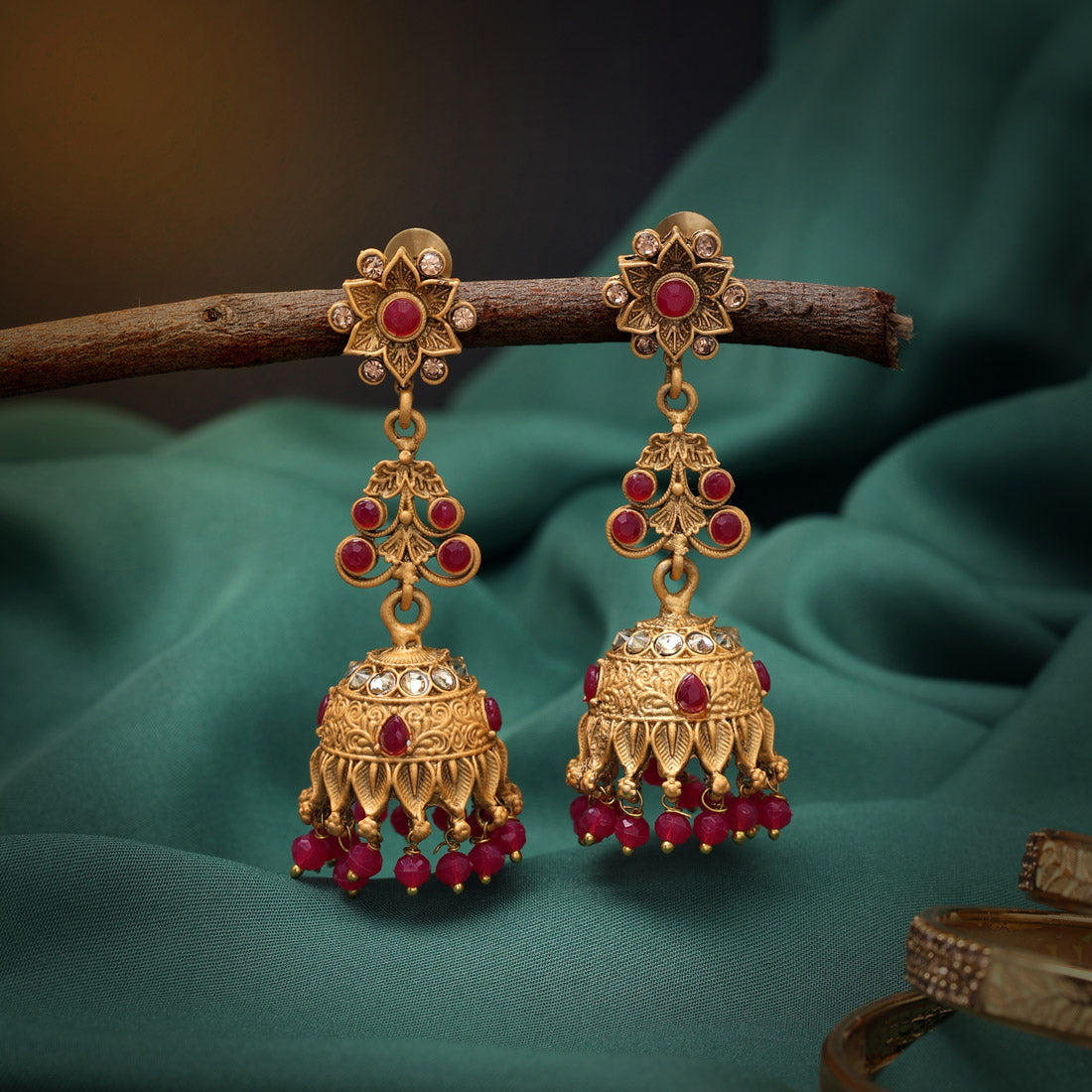 Rani Color Matte Gold Brass Jhumka (MGE261RNI)