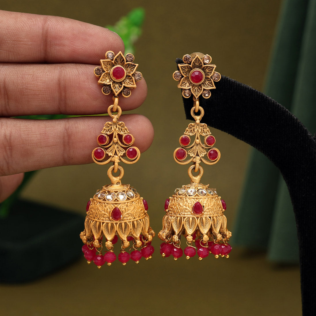 Rani Color Matte Gold Brass Jhumka (MGE261RNI)