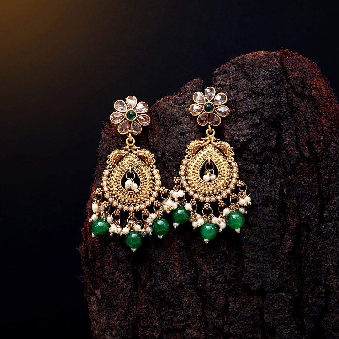 Green Color Matte Gold Earrings (MGE264GRN)